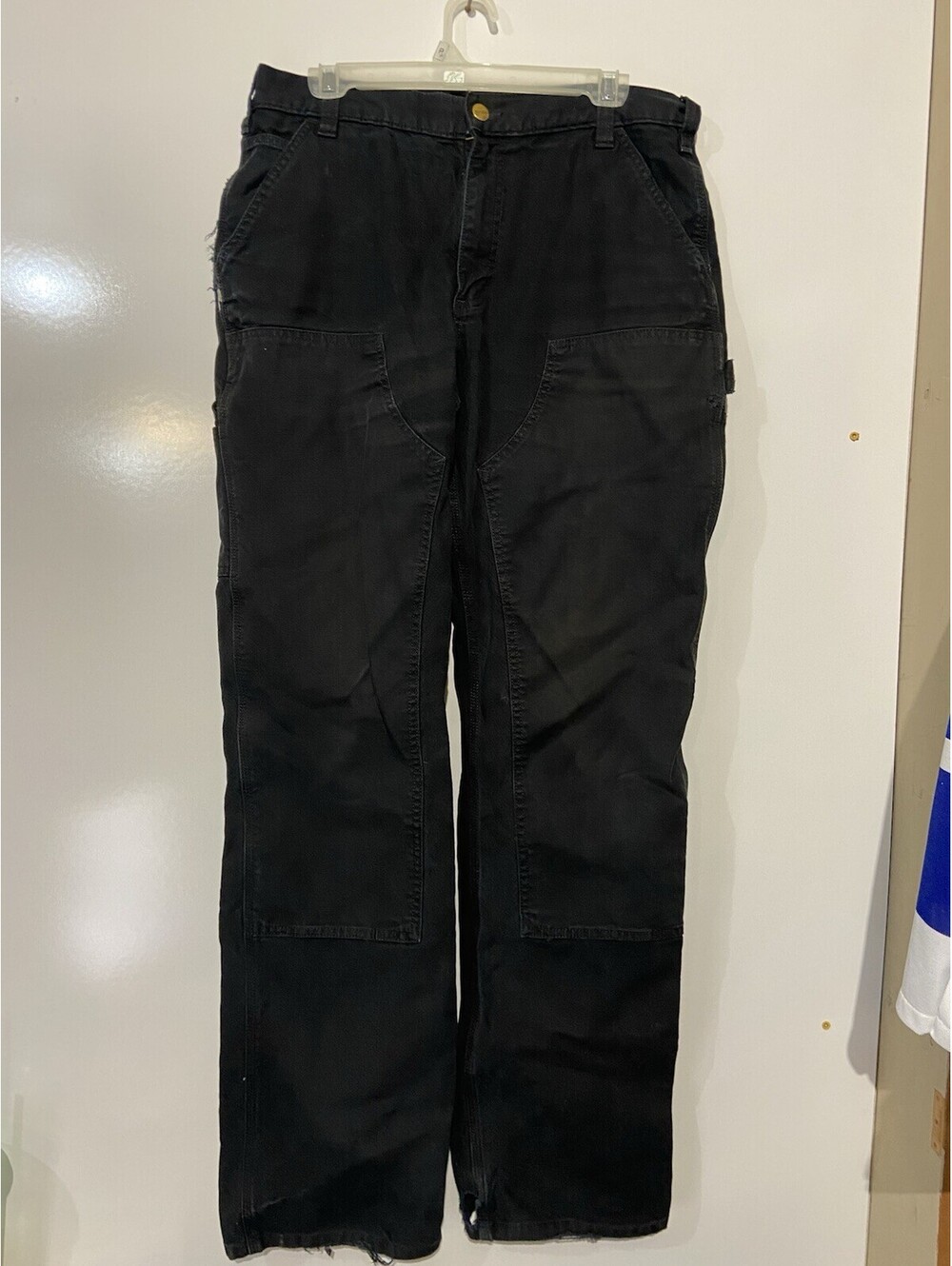 Mens CARHARTT Black RF Relaxed Duck Double Front Utility Work Pants Sz 34X36